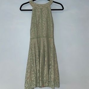 Halter Green Lace Skater Skirt Dress
